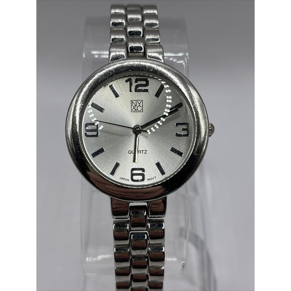 NY&C Women's‎ Quartz Watch Silver Tone Band 31mm Case- New Battery